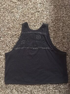 Free People Tank- Women's Black Crochet-Back Tank Top